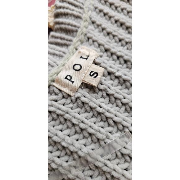 POL V-Neck Oversized Chenille One Pocket Knit Pullover Sweater Women Size S Gray - Picture 4 of 5